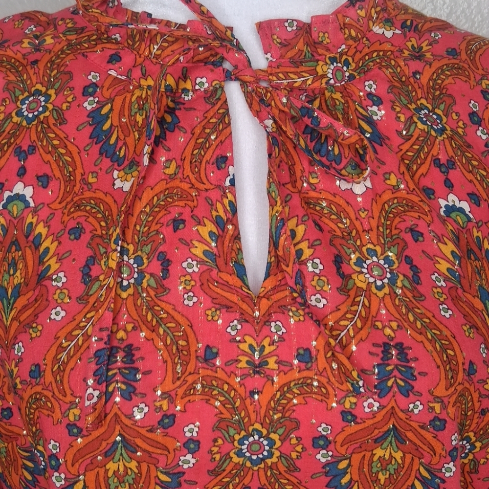 Talbots Floral Lattice Blouse Lightweight Multicolor Metallic Long Sleeve Size M - Picture 9 of 15